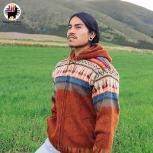 Handmade Alpaca Wool Jacket. (Autumn Fields) Unisex. Handcrafted by Indigenous crafters. Super warm and soft.  FREE SHIPPING! Gift Ideas.