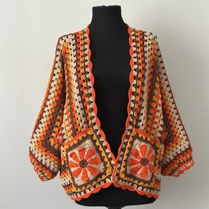 Crochet Hexagon Daisy Cardigan, Crochet Daisy Sweater, Hand Knitted Daisy Cardigan